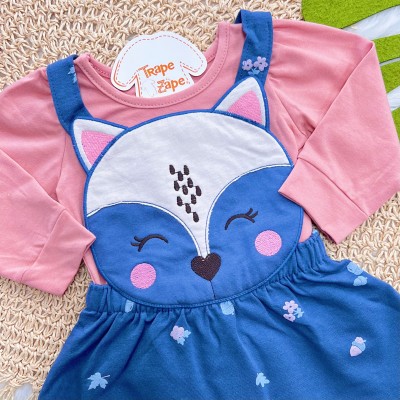 Conj. Blusa Manga Longa e Salopete Raposinha - Rose e Azul 